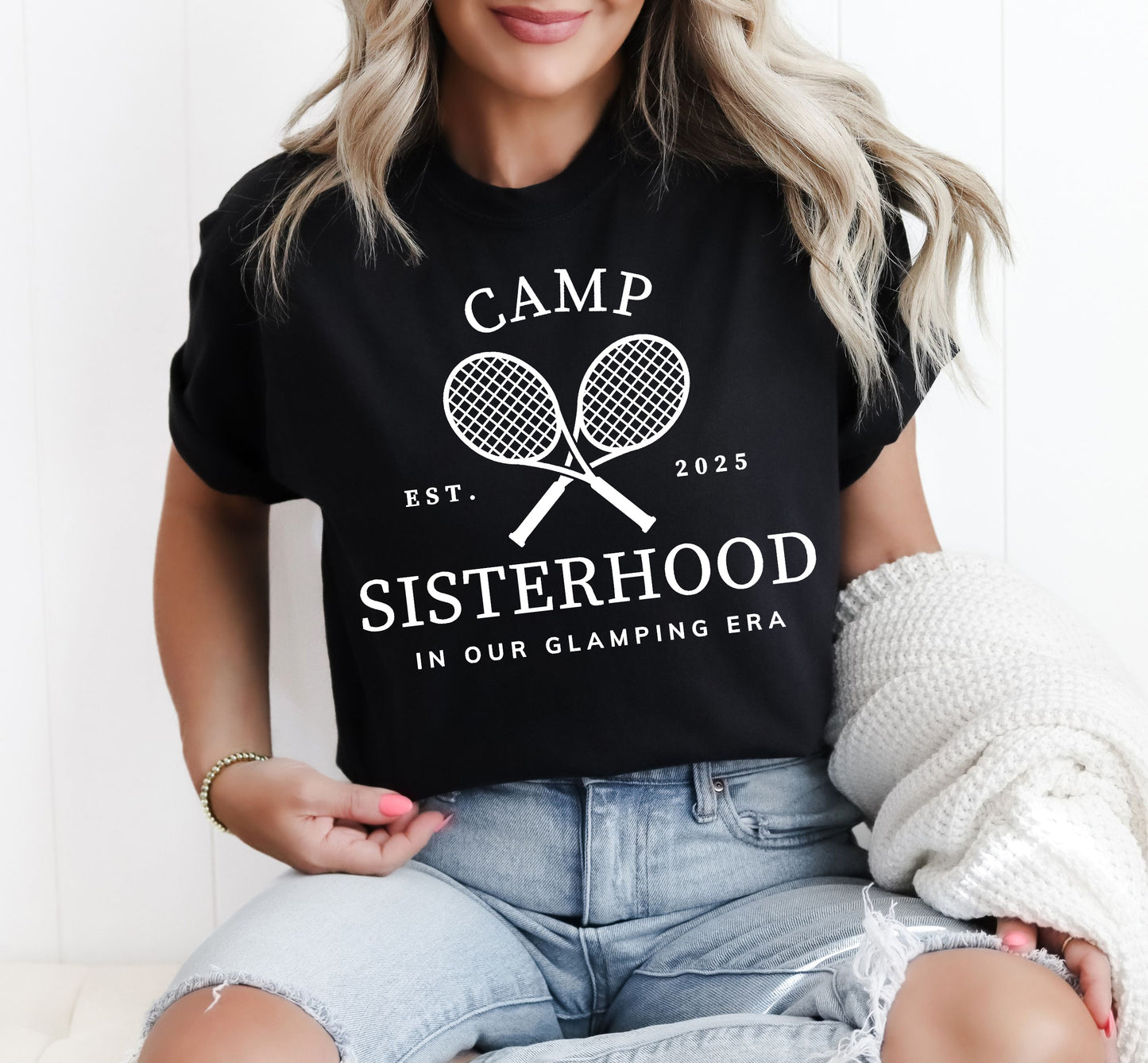 Camp Sisterhood Logo T-Shirt - Black and White - Comfort Colors