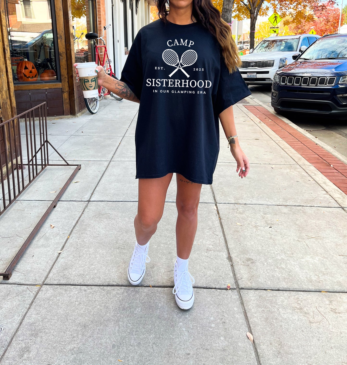 Camp Sisterhood Logo T-Shirt - Black and White - Comfort Colors