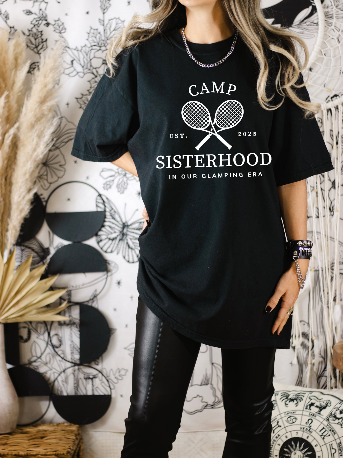 Camp Sisterhood Logo T-Shirt - Black and White - Comfort Colors