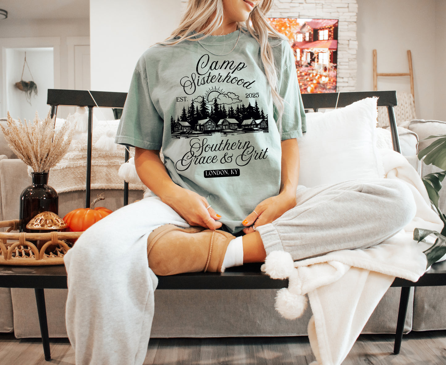 Southern Grace & Grit Graphic Tee - Camp Sisterhood - LONDON, KY - Comfort Colors